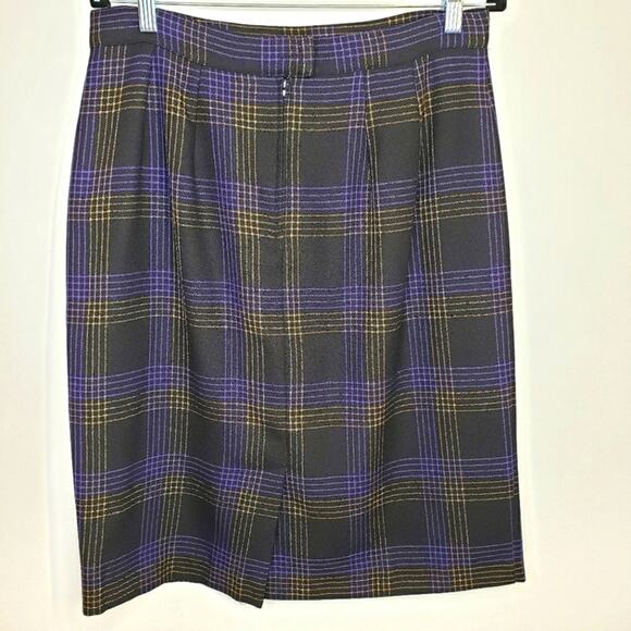 Vintage Career Guild Plaid Purple and Black Lined Pencile Skirt U.S.A. Size 16 - Picture 3 of 7